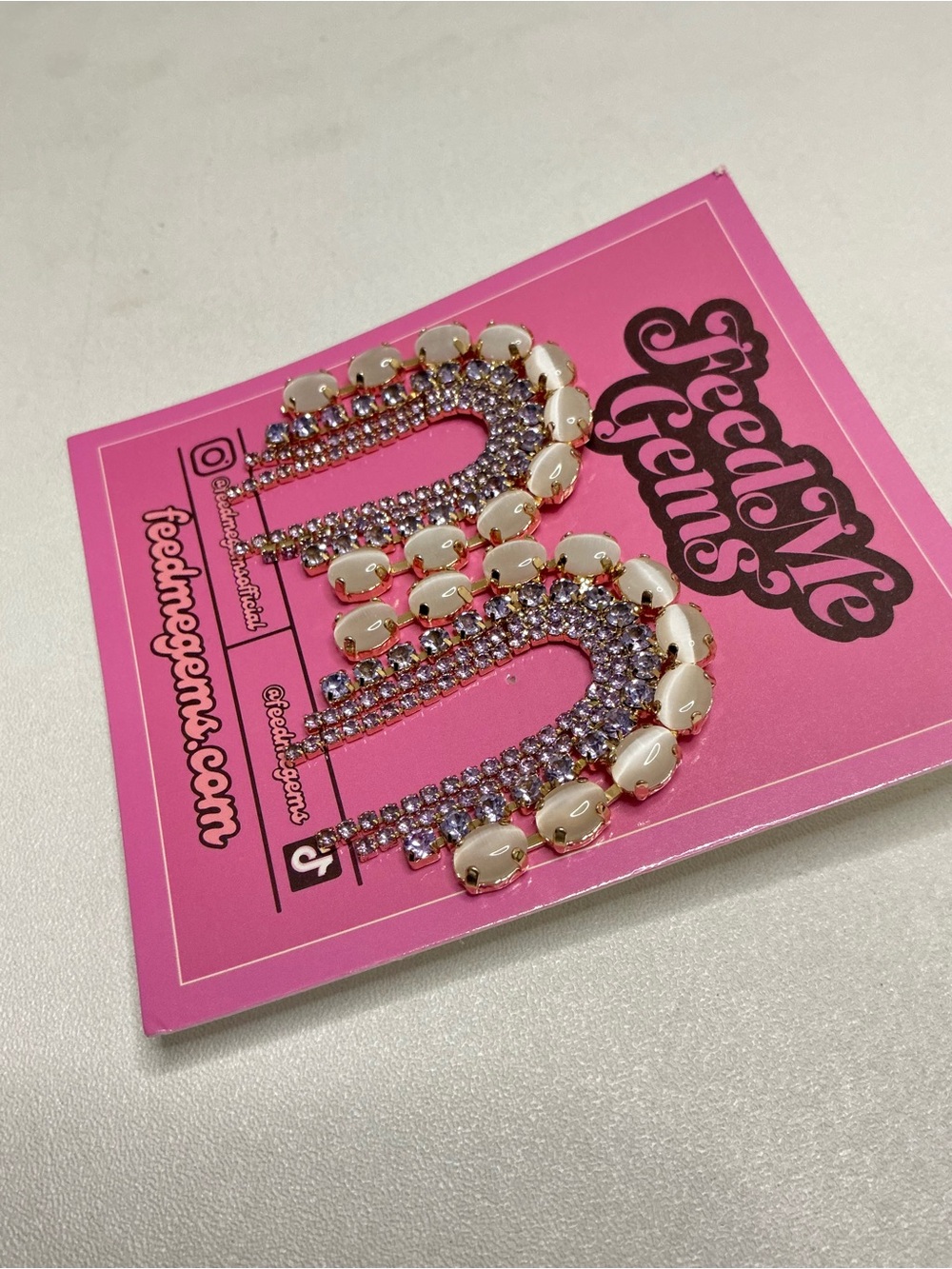 Feed Me Gems Dream Girl Jumbo earrings with opal stones cascading pink gems - Picture 4 of 4